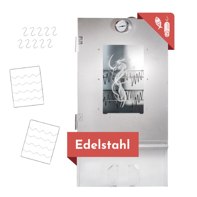 Räucherofen 80 cm hoch Edelstahl, Räucherschrank mit 3 Etagen Räucherofen 80 cm hoch Edelstahl, Räucherschrank mit 3 Etagen